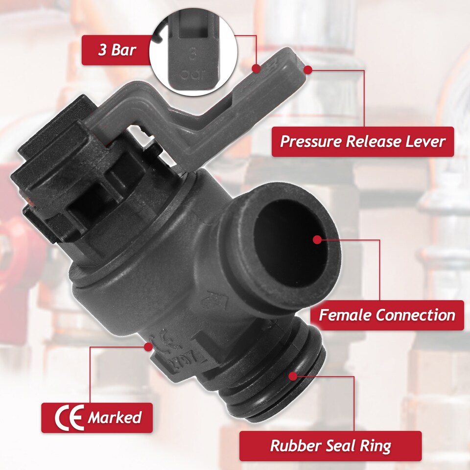 image 1 of SPARES2GO Pressure Relief Valve for Worcester Bosch Greenstar Boiler 3 Bar 1/2" BSP Safety PRV