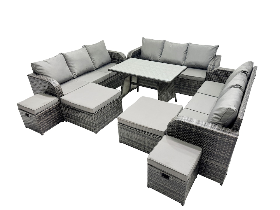 image 1 of Fimous Garden Rattan Outdoor Furniture Set 13 Seater with 3 Seater Sofa 4 Stools Dark Grey