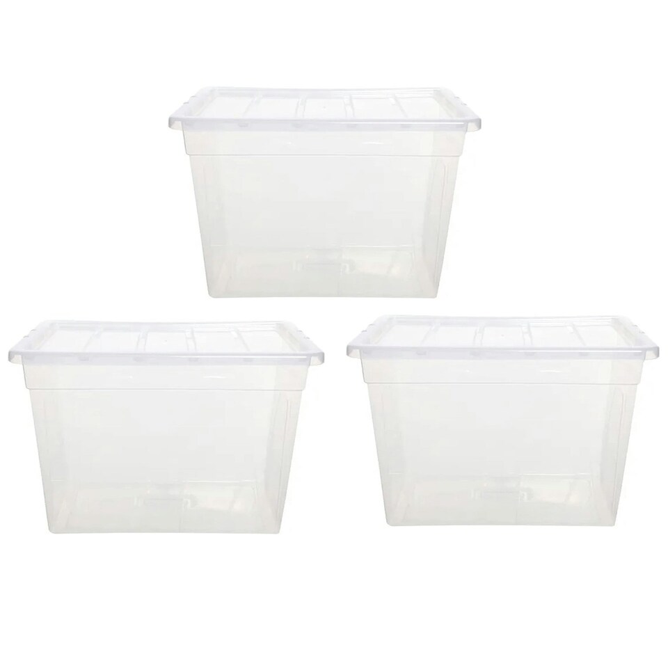 image 1 of 1 x 64 Litre Strong Clear Transparent Storage Container Ideal For Clothes & Books Clear