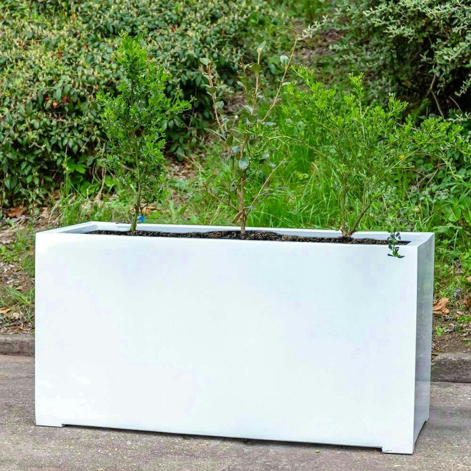 image 1 of Primrose Large Stone Composite White Trough Outdoor Garden Planter 120cm