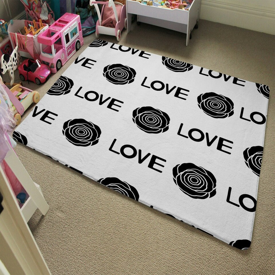 image 1 of Rose & Love Print (Rug) Black | XL: 160x230cm