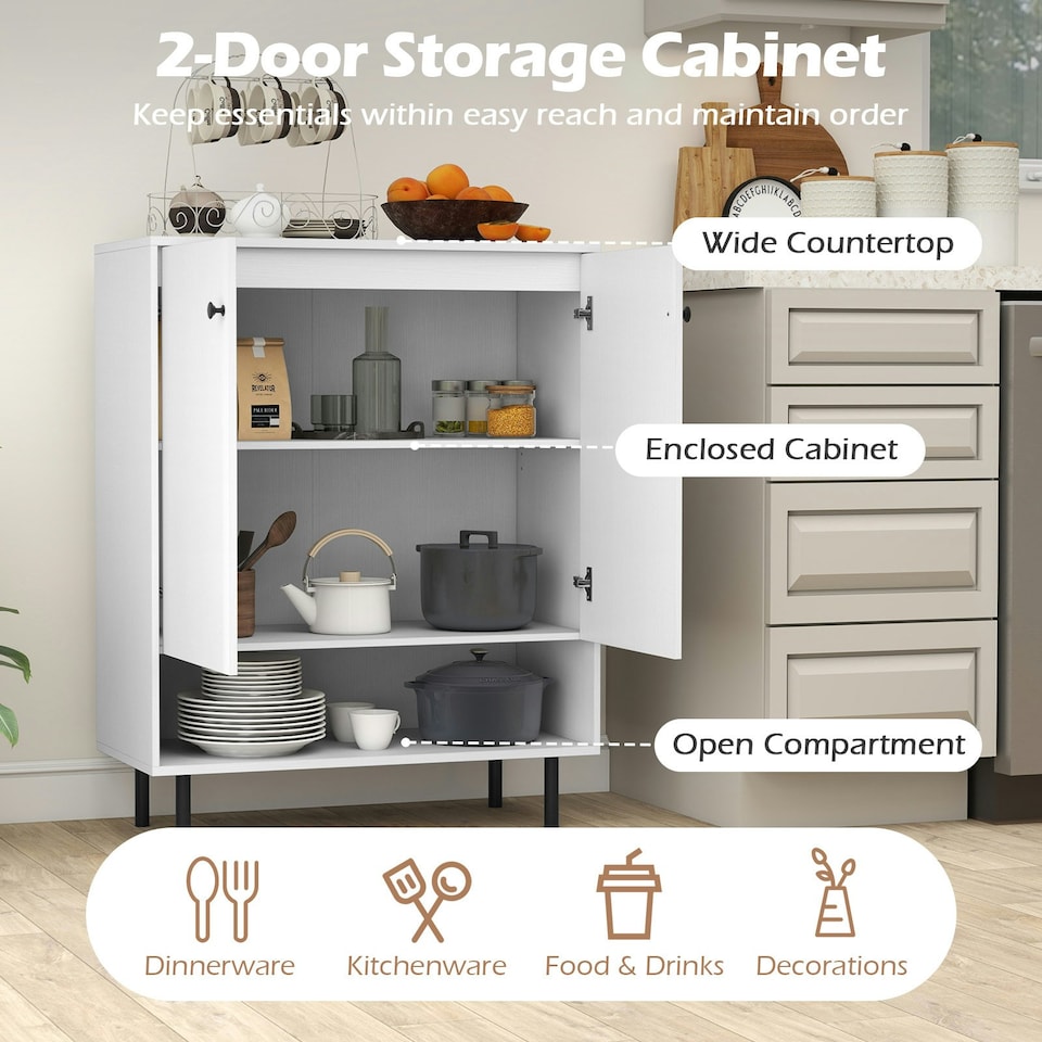 image 1 of COSTWAY Storage Cabinet 2 Door Buffet Sideboard White White
