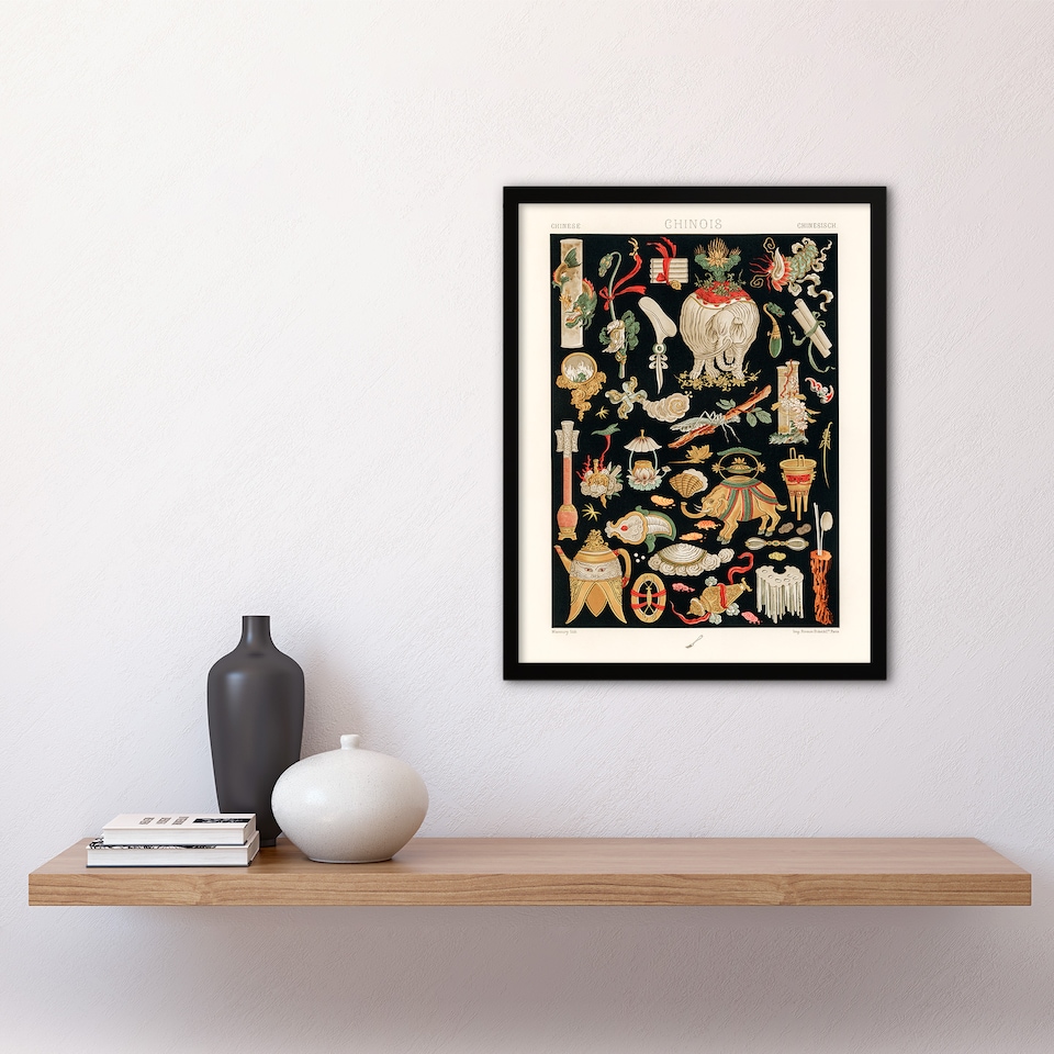 image 1 of Albert Racinet Framed Wall Art Print Chinese Ornamental Objects Home Décor