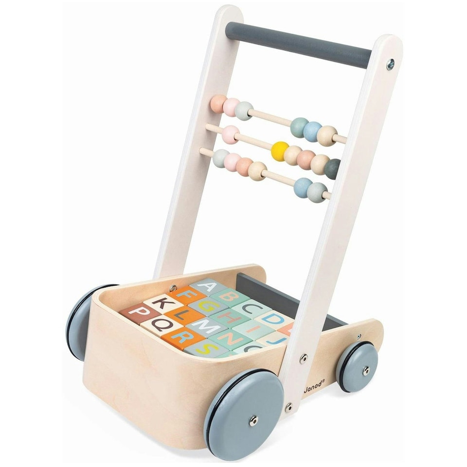 image 1 of Janod Sweet Cocoon Cart with ABC blocks