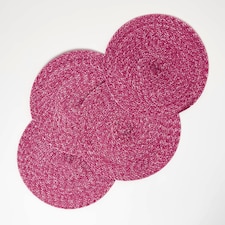 Homescapes Pink Handwoven Round Placemats Set of 4 | Pink | 4