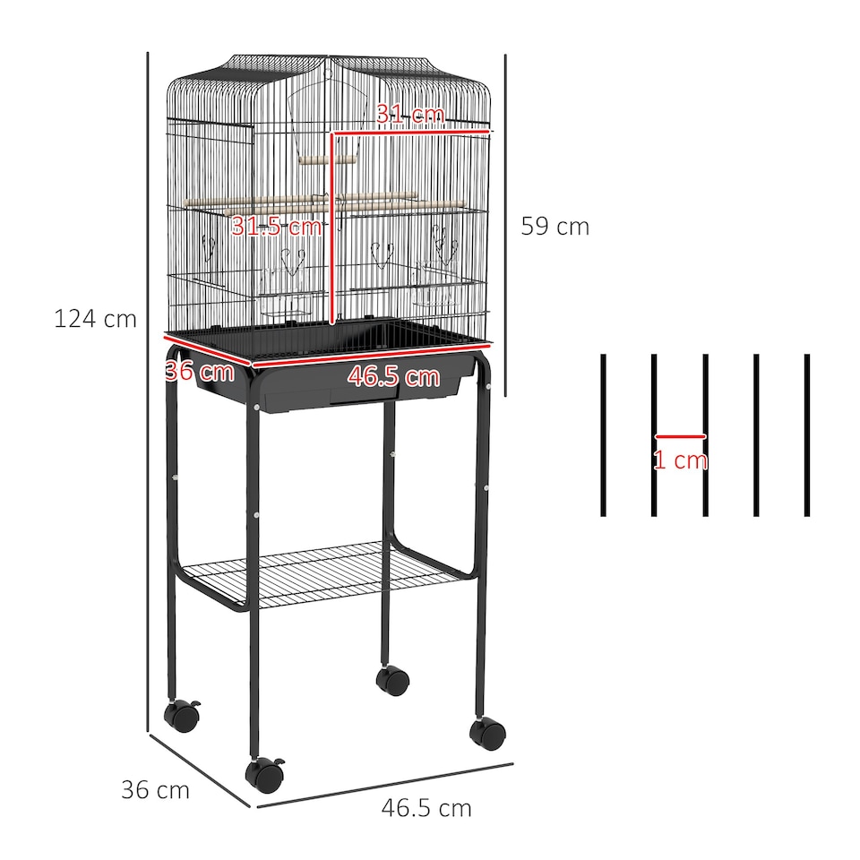 image 1 of PawHut Bird Cage for Budgie Finch Canary Parakeet W/ Stand Tray Black