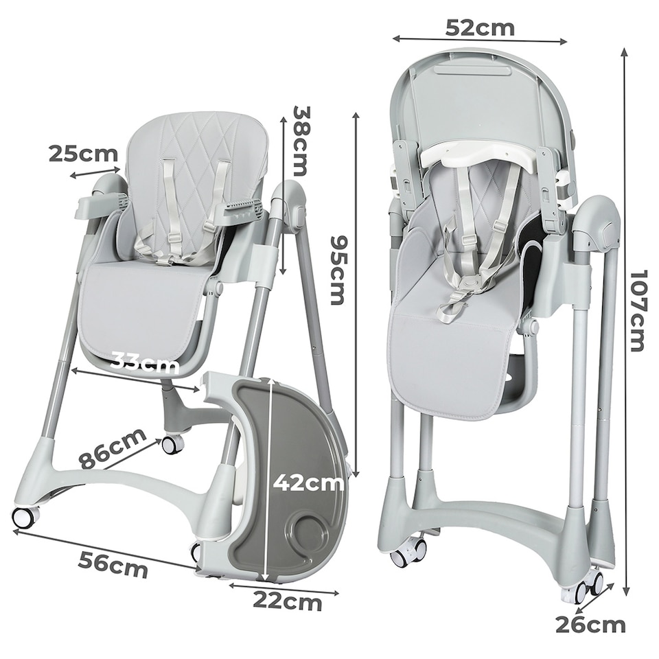image 1 of Dekko Baby High Chair 4 in1 Foldable Toddler Feeding Table Adjustable Grey