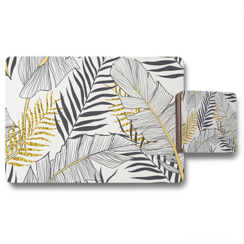 image 1 of Gold & Black Leaves (Placemat & Coaster Set)