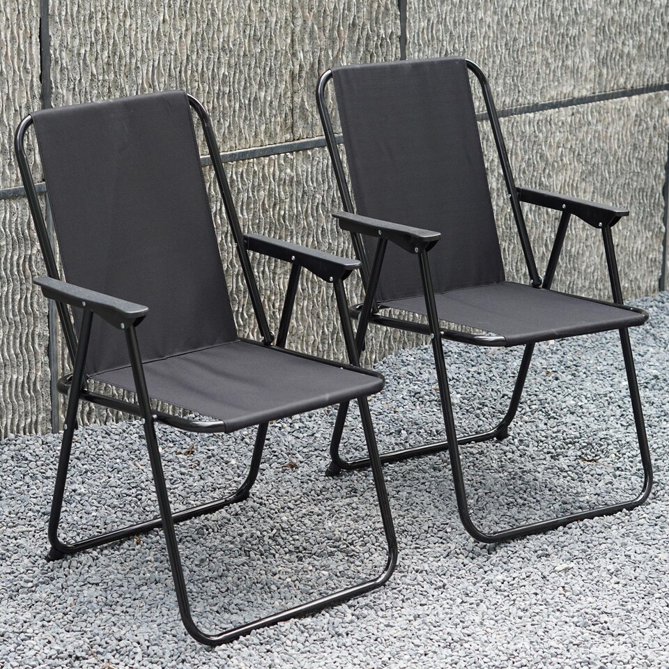 image 1 of Gr8 Garden 2 x Black Folding Chair Garden Deck Patio Camping Beach Fishing Outdoor Seat Set