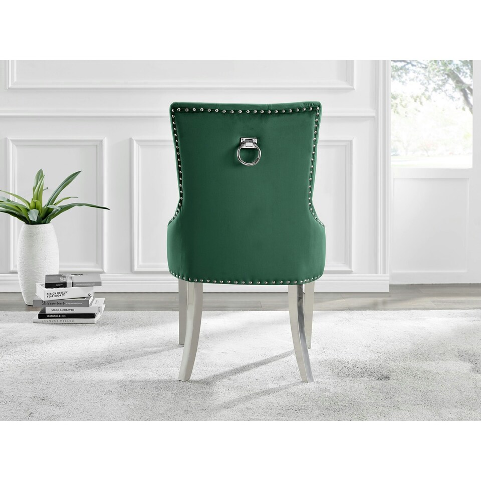 image 1 of Furniturebox 2x Belgravia Green Velvet Knockerback Dining Chairs Silver Leg