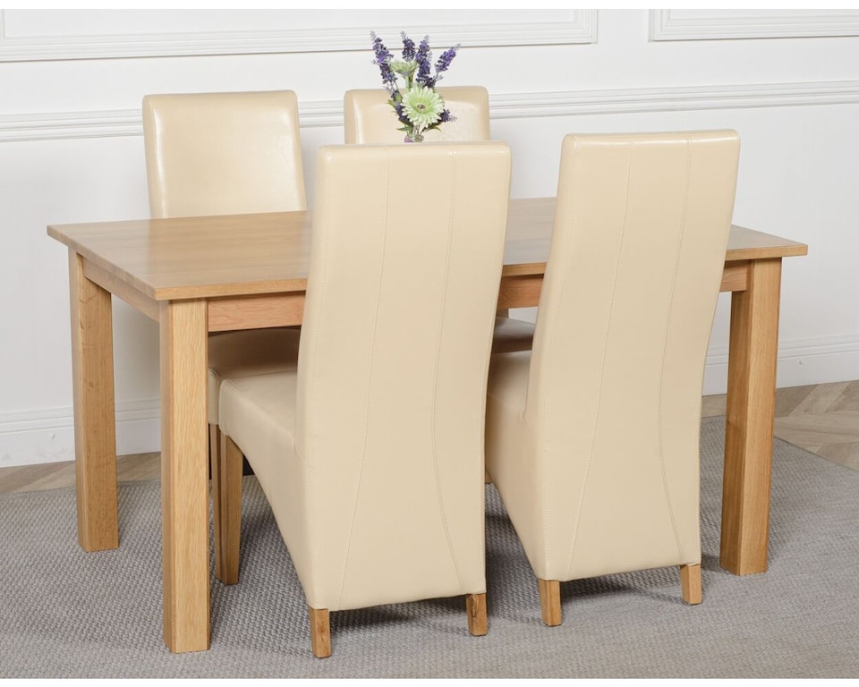 image 1 of Oslo 150 x 90 cm Medium Oak Dining Table and 4 Lola Leather Chairs | Cream | Cream