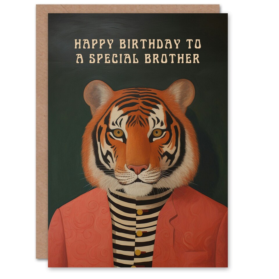 image 1 of Special Dapper Cool Hipster Fashion Fun Tiger Brother Birthday Card