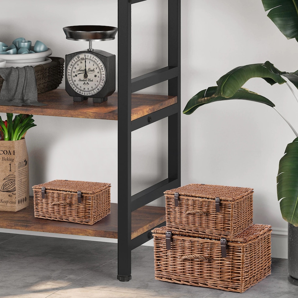 image 1 of Natural Dyed Wicker Hampers with Lid Perfect for Gift Hampers Shelve Basket Wardrobe Organizor Underbed Storage Retail Display Basket (Large, Brown)