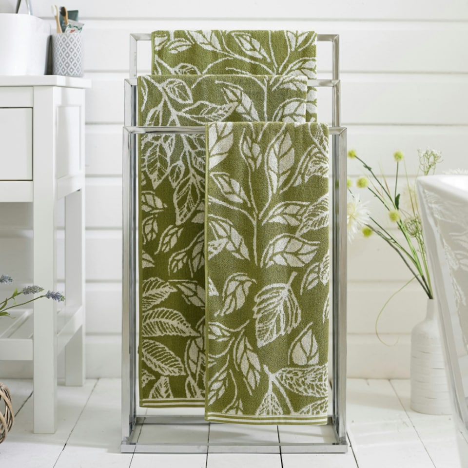 image 1 of Mixed Leaves 100% Cotton 550gsm Supersoft Towels Green | Green | Hand towel