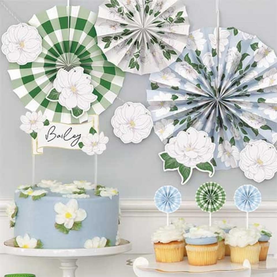 image 1 of Garden Party Assorted Paper Fan Hanging Decorations - Pack of 3