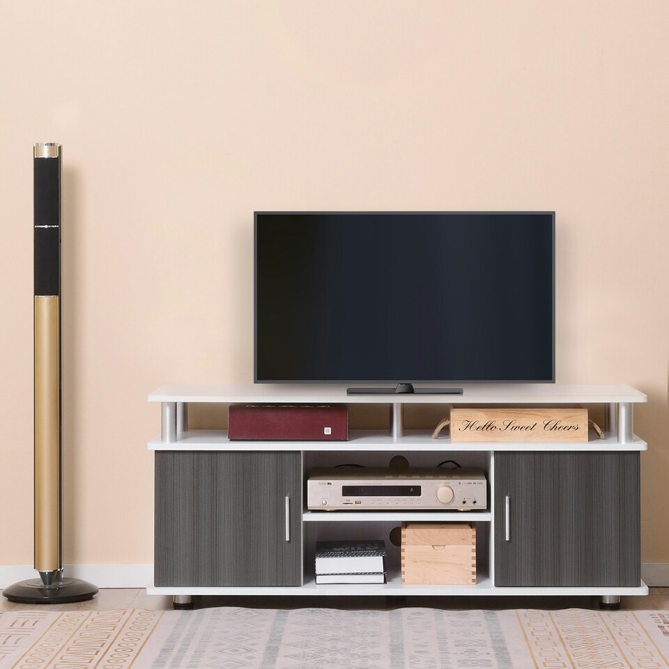 image 1 of HOMCOM TV Cabinet Stand Entertainment Center Media Console Storage Grey, White