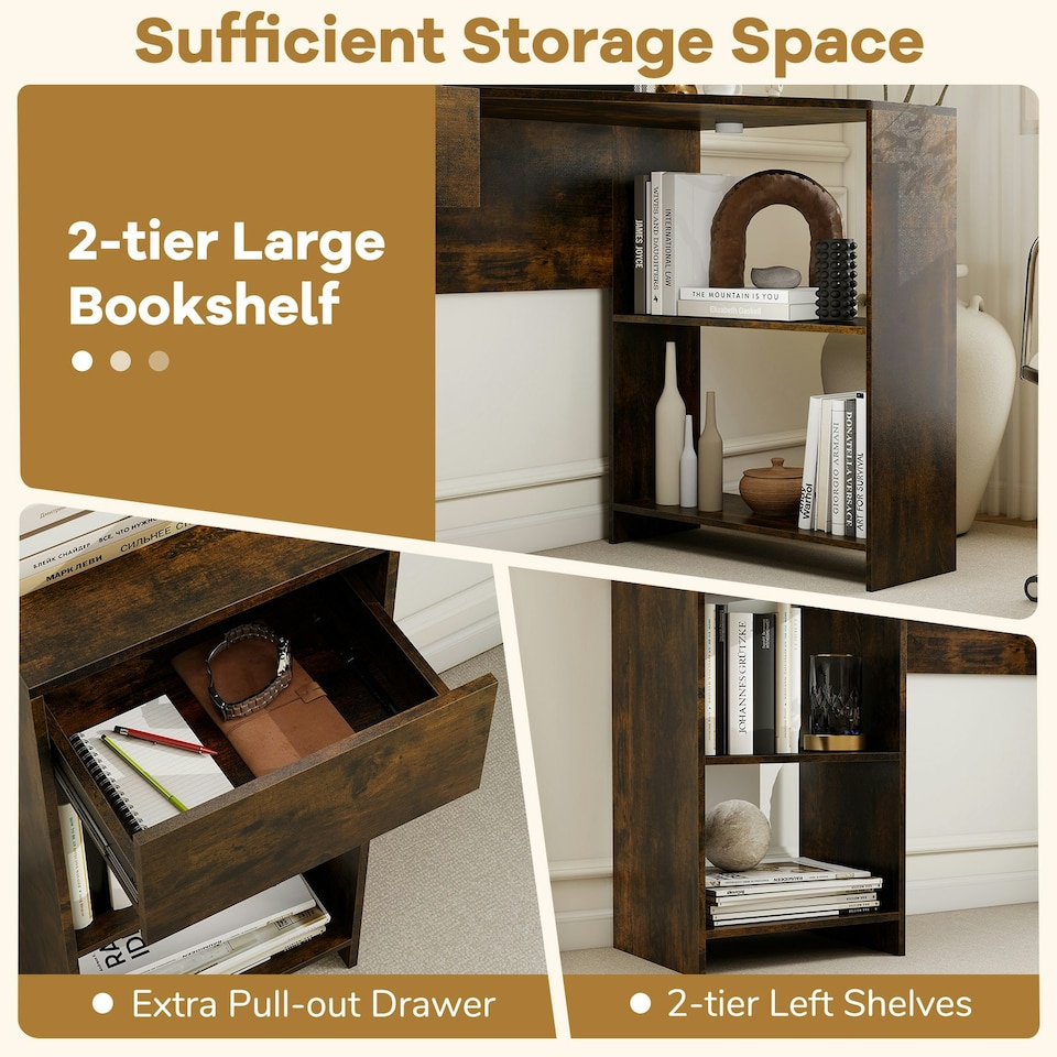 image 1 of COSTWAY L-Shaped Computer Desk Corner Table w/Storage Brown Brown