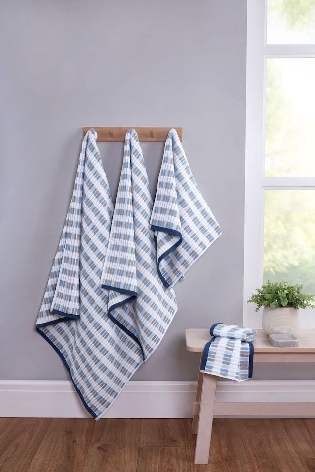 image 1 of Santa Cruz 6 Piece Cotton Towels Bale Set Striped Soft and Absorbent | Blue | Bath towel
