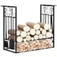 image 1 of HOMCOM Steel Firewood Log Holder Indoor Outdoor Firewood Rack Fireplace Wood Storage Shelf with 4 Tools, Hooks, Scrolls, RustResistant, Black, 75L x 30W x 60H cm