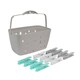 image 1 of JVL Plastic Peg Basket, Grey with 100 Strong Hold Plastic Pegs, Aqua