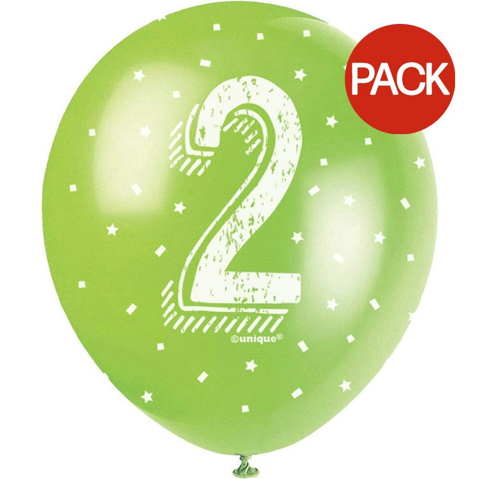 Unique Party Latex Pearlised 2nd Birthday Balloons (Pack of 5) - Green - One Size