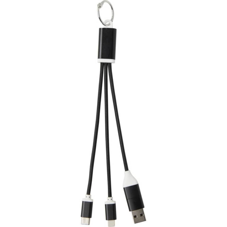 image 1 of 4 in 1 Recycled Aluminium Keyring Charging Cable - Solid Black - One Size