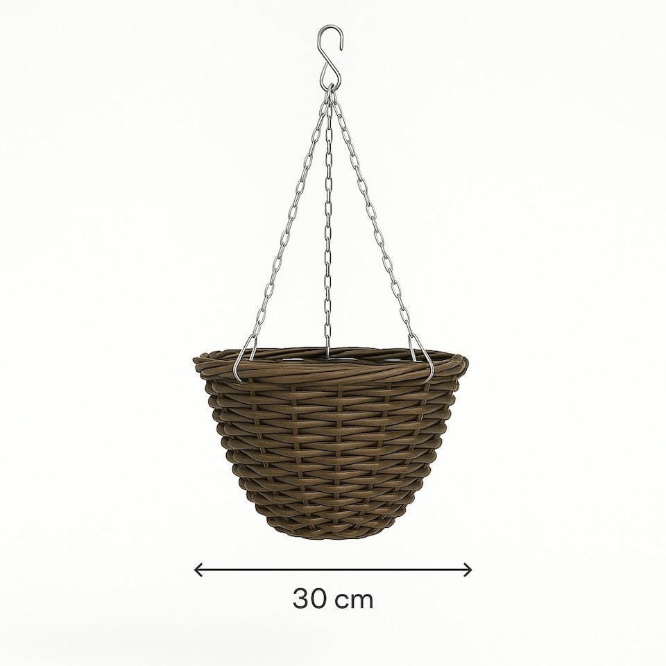 image 1 of Green Blade Rattan Hanging Basket - 30cm - Planter Flower Pot Plant Pot Hanger | Brown | Brown
