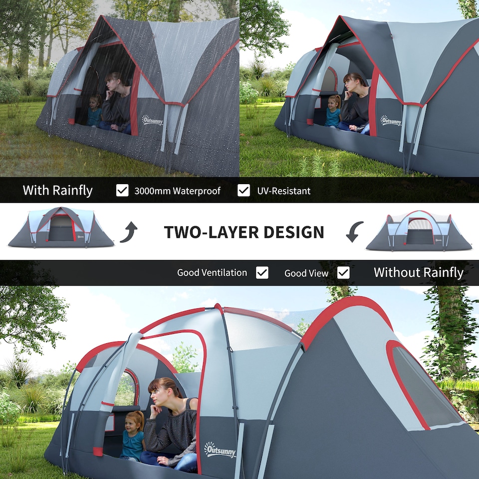 image 1 of Outsunny Outdoor  Camping Tent For 5-6 with Bag, Fibreglass & Steel Frame