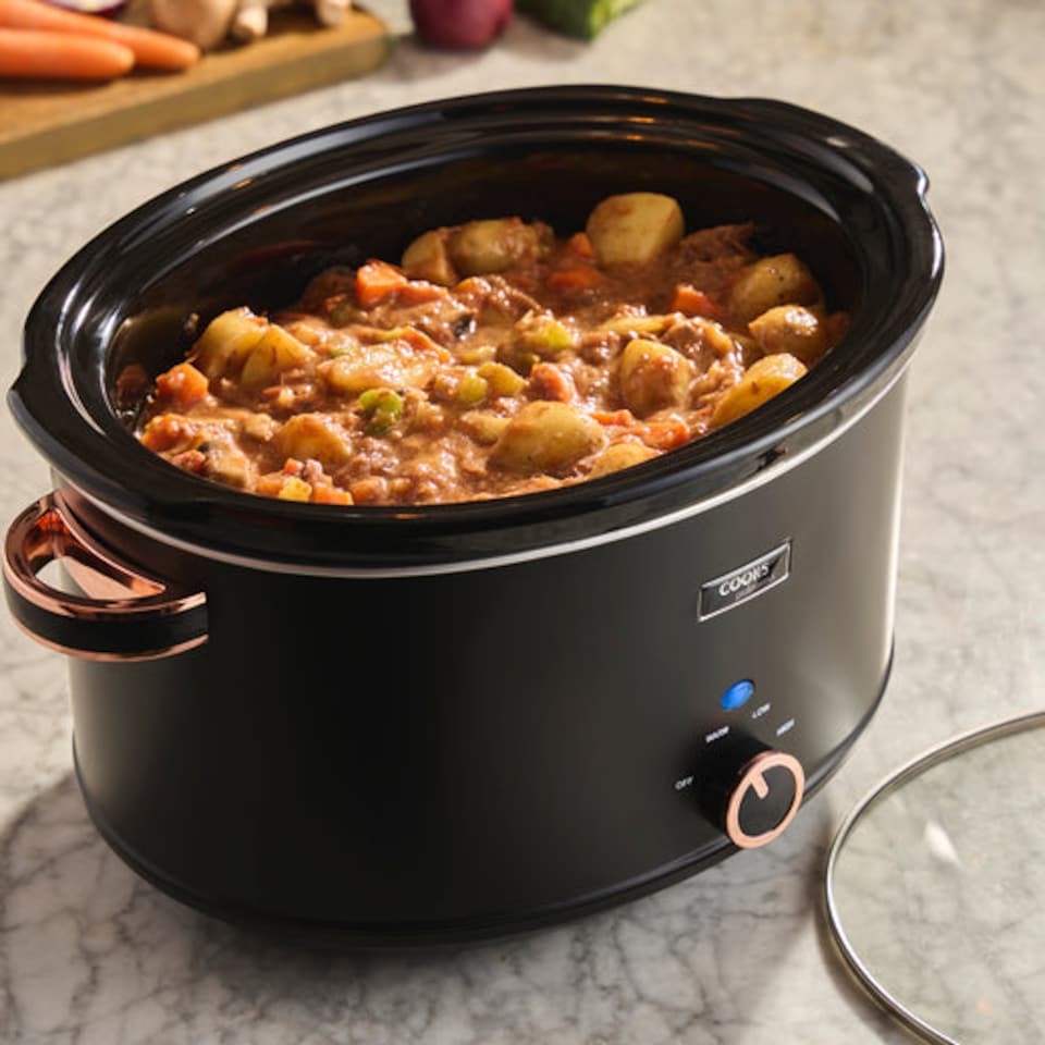 image 1 of Cooks Professional 8L Slow Cooker with Lid, Removable Bowl & 3 Heat Settings | Black | Black & Copper