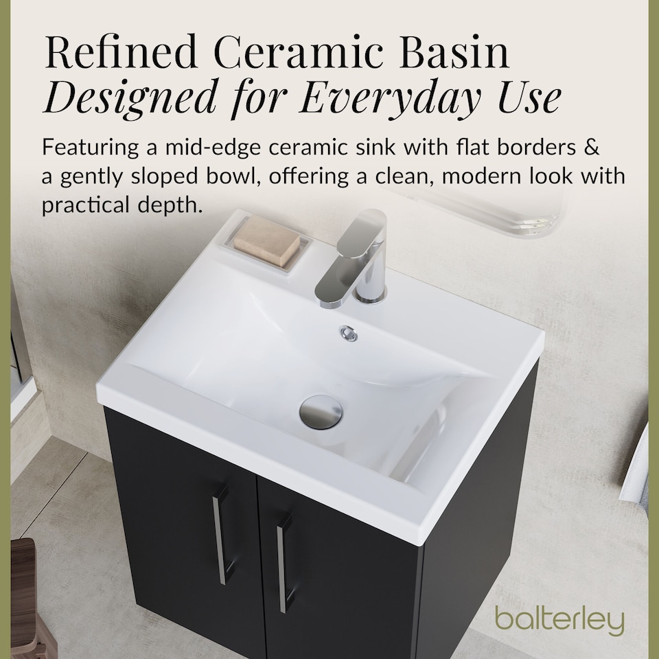 image 1 of Balterley Modern Bathroom 2 Soft Close Door Wall Hung Vanity Unit & Rectangular Mid-Edge Basin | Grey | Soft Black