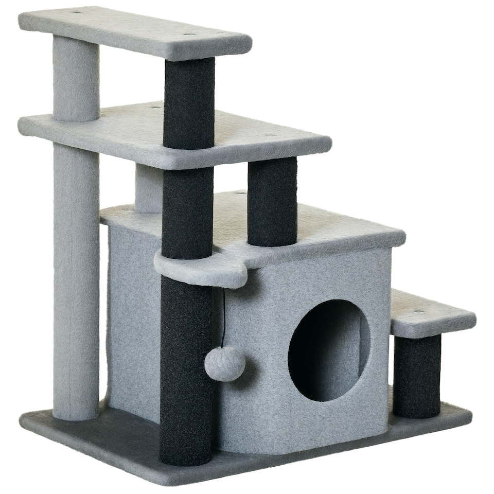 image 1 of PawHut Dog Steps for Bed 4 Step Pet Stairs Cat House with Detachable Cover