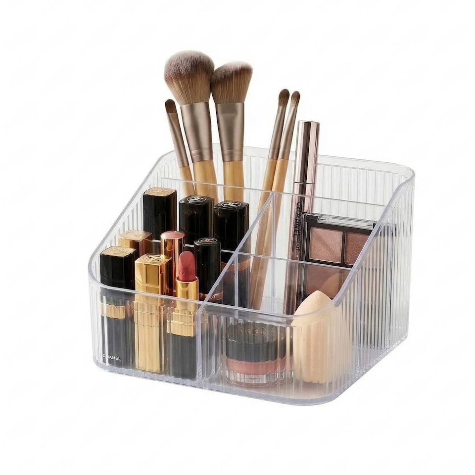 image 1 of Clear Plastic Makeup Organiser 6 Compartment Cosmetic Storage Holder | Clear | Clear | 1