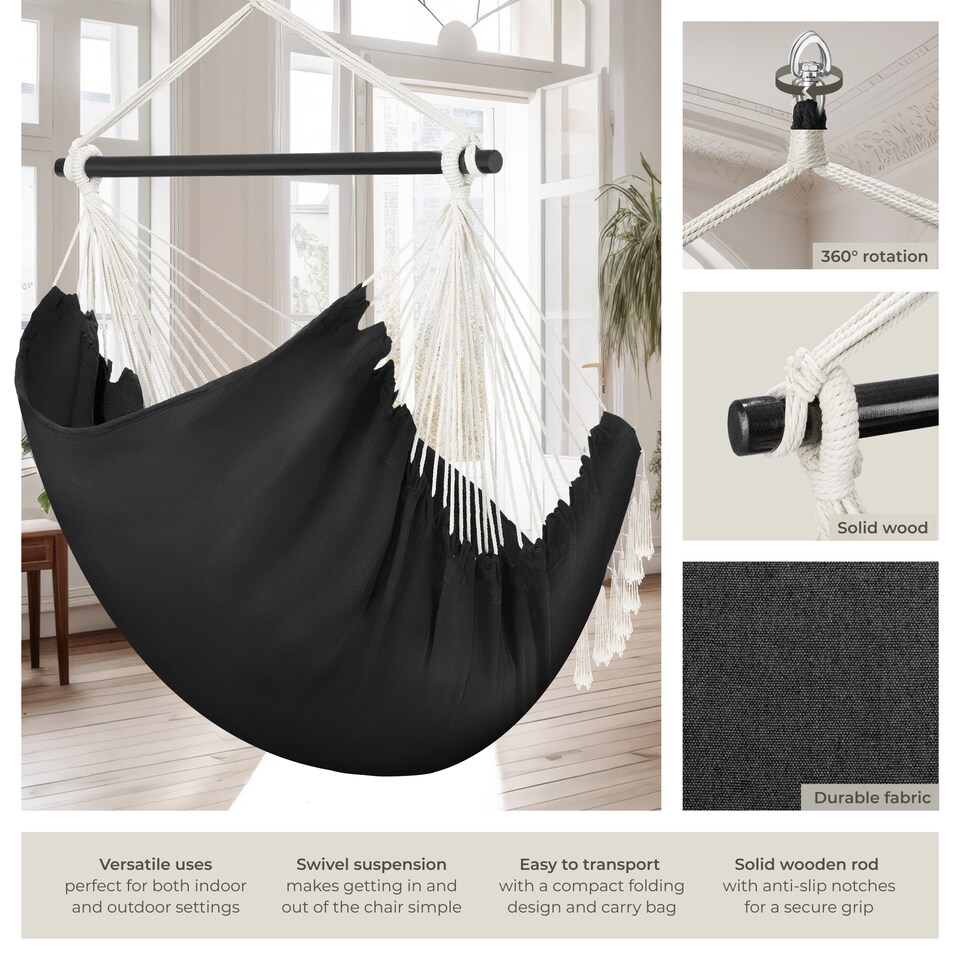 image 1 of Hanging Chair Malika, Boho Style, Load Capacity 150kg | Black | black | One Size | 1