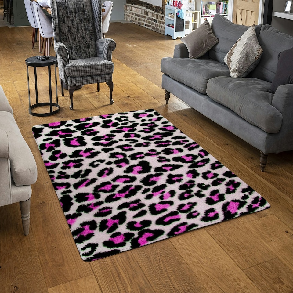 image 1 of Pink Fluffy Leopard (Rug) Pink | Large: 140x200cm