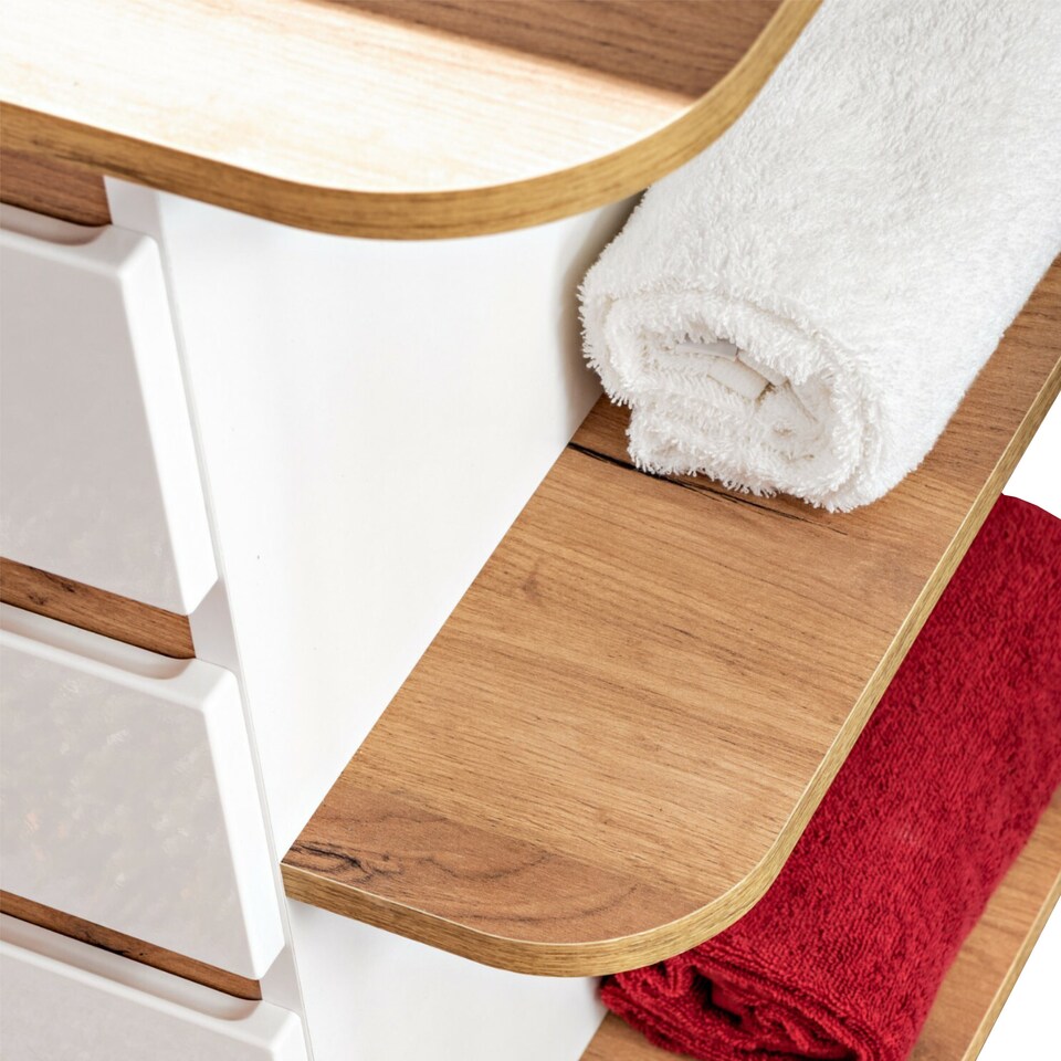 image 1 of Plat Bathroom Vanity Unit, Oak Countertop - White Gloss W940xH635mm