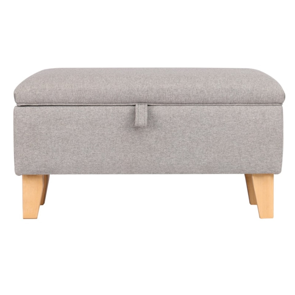 image 1 of Living and Home Linen Upholstered Storage Ottoman - Light Grey - 71cm