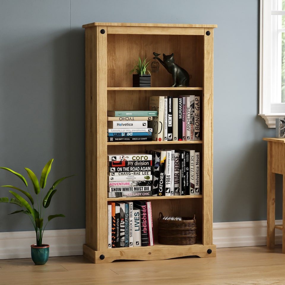 image 1 of Vida Designs Corona 4 Shelf Medium Bookcase Display Unit, Solid Pine Wood