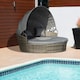 image 2 of Outsunny 5 PCs Cushioned Outdoor Plastic Rattan Round Sofa Bed Table Set Grey