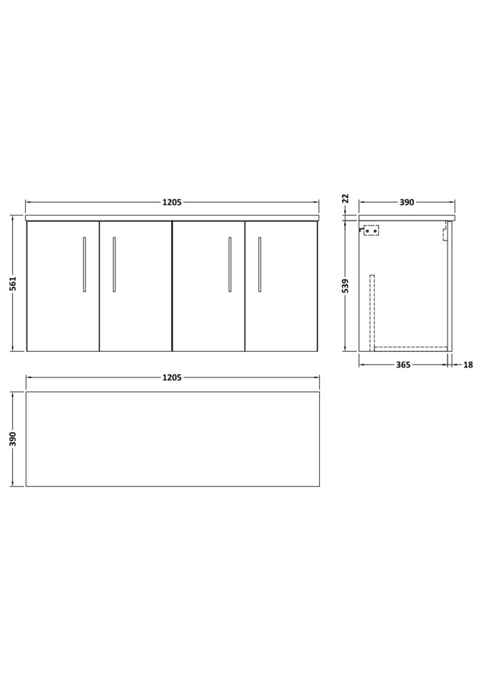 image 1 of Level 1200mm Wall Hung Vanity Unit with Laminate Worktop - Satin Green