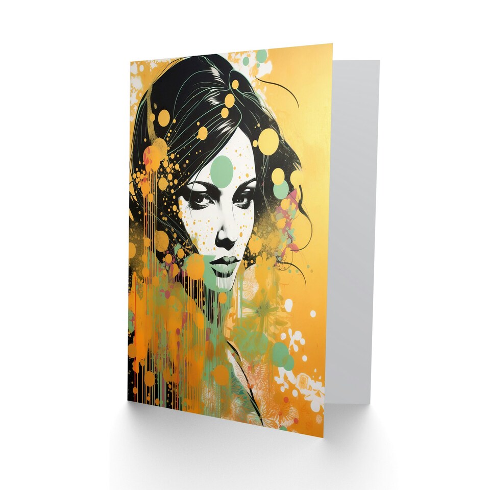 image 1 of Green Gold Woman Portrait Birthday Her Wife Card