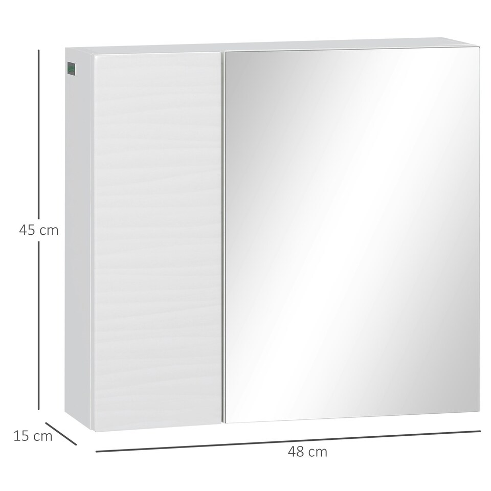 image 1 of kleankin Bathroom Mirror Cabinet Wall Mounted Cupboard w/ Adjustable Shelf