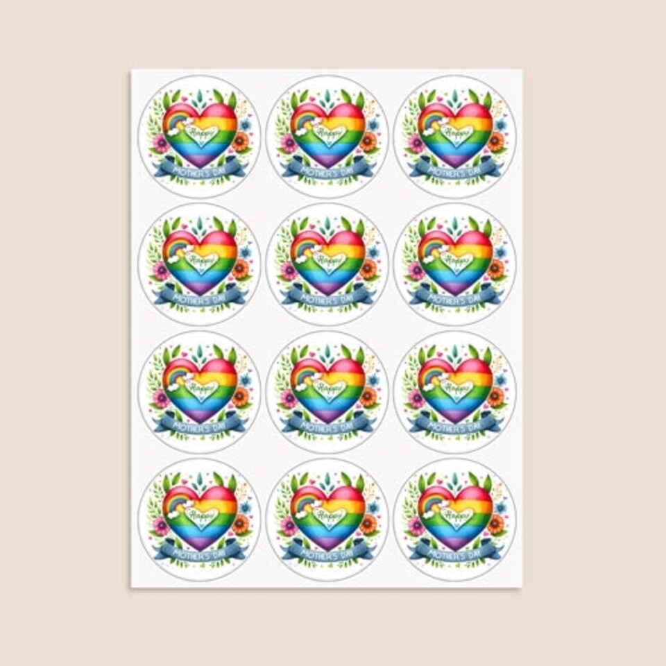 image 1 of Mother's Day Rainbow Round Stickers 60mm - Sheet of 12