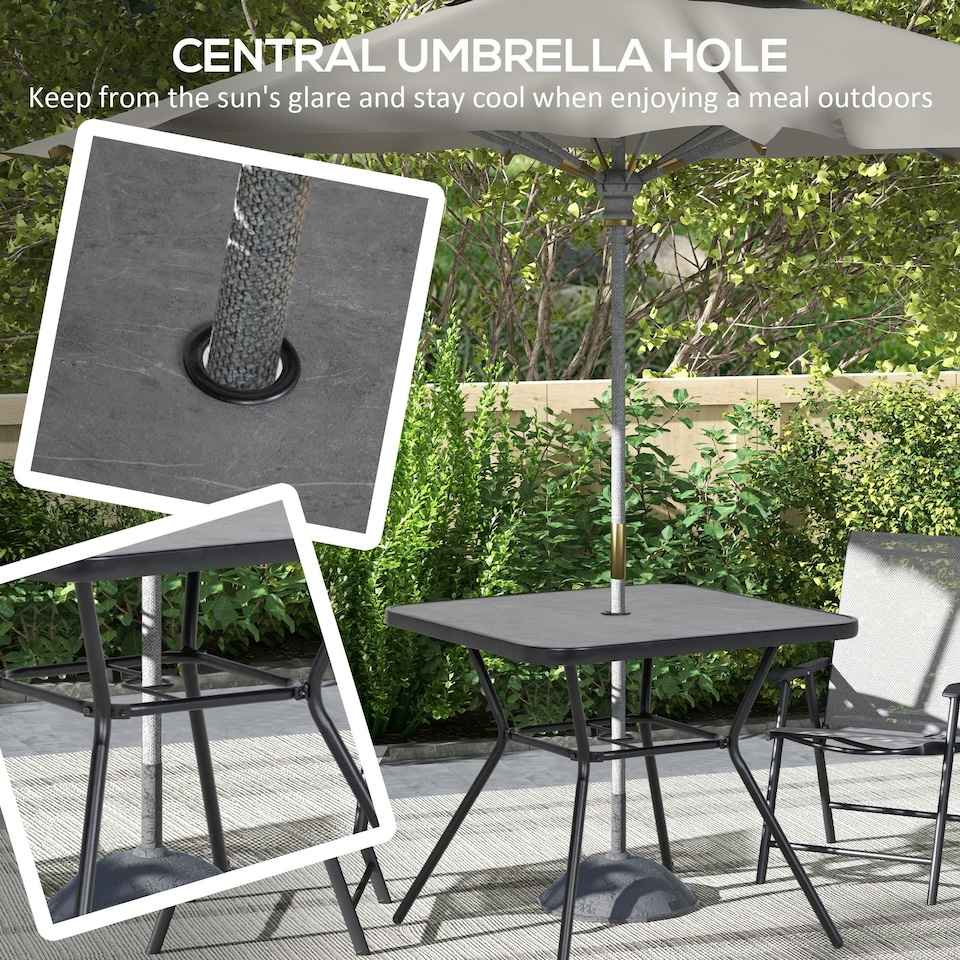 image 1 of Outsunny Faux-marbled Patio Table with Umbrella Hole Steel Frame for Balcony