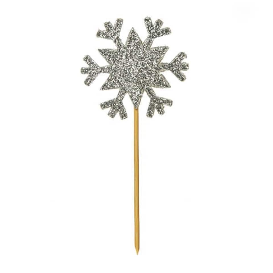 image 1 of Anniversary House Glitter Snowflake Cupcake Toppers Silver