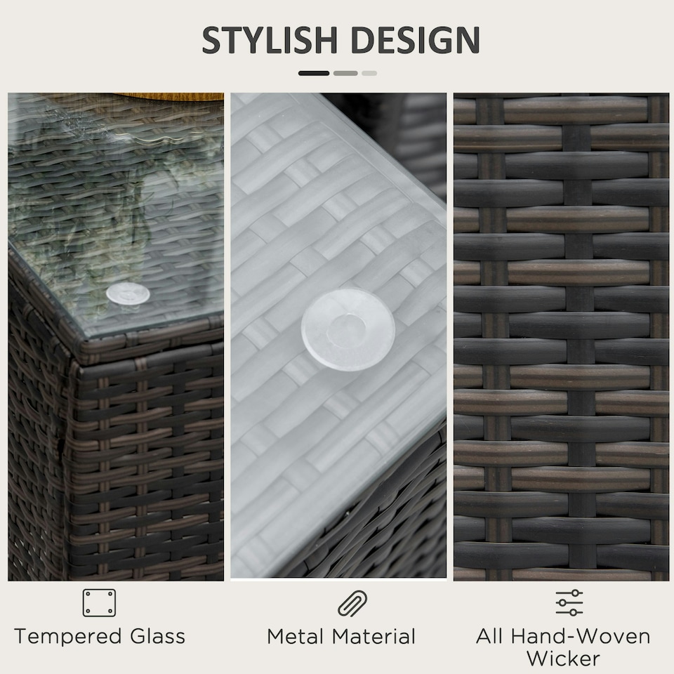 image 1 of Outsunny Side Table Furniture Tempered Glass Garden Patio Wicker Brown