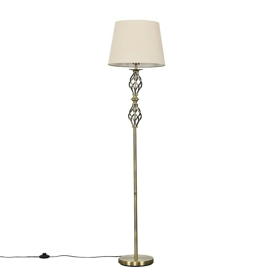 image 1 of ValueLights Pembroke Brushed Gold Floor Lamp with Medium Cream Tapered Shade and LED Bulb