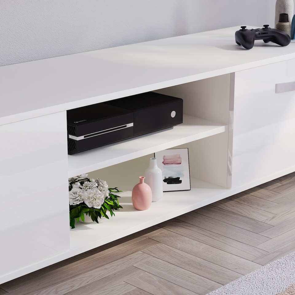 image 1 of Vida Designs Cosmo 2 Door TV Unit Entertainment Stand, 160cm, White | White | 1
