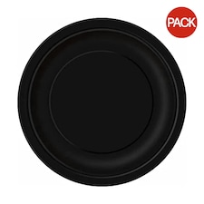Unique Party Round Dessert Plate (Pack of 8) - Black - One Size
