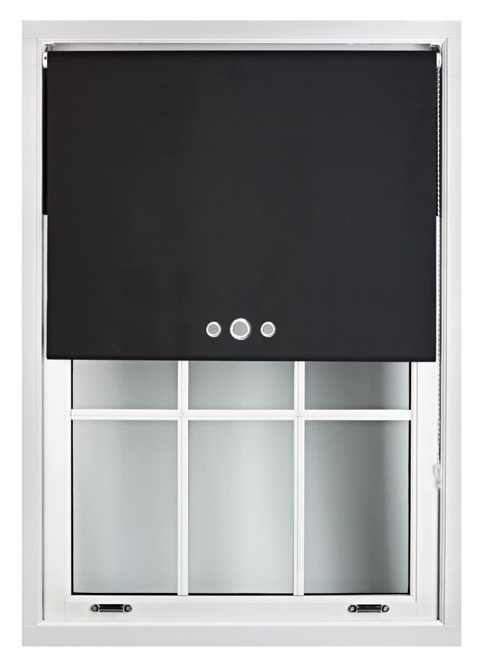 image 1 of FURNISHED Blackout Roller Blind with Triple Eyelets & Metal Fittings | Black | Black | (W) 125cm x (L) 165cm