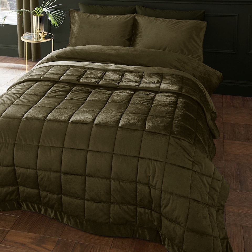 image 1 of Catherine Lansfield Kingsley Matt Velvet Quilted Bedspread
